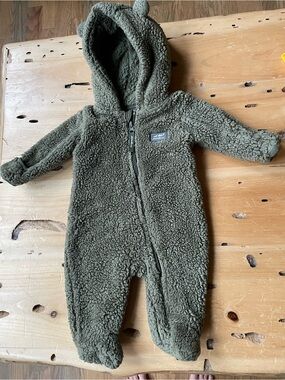 Eddie Bauer Olive Green Sherpa Baby One-Piece Hooded Footie